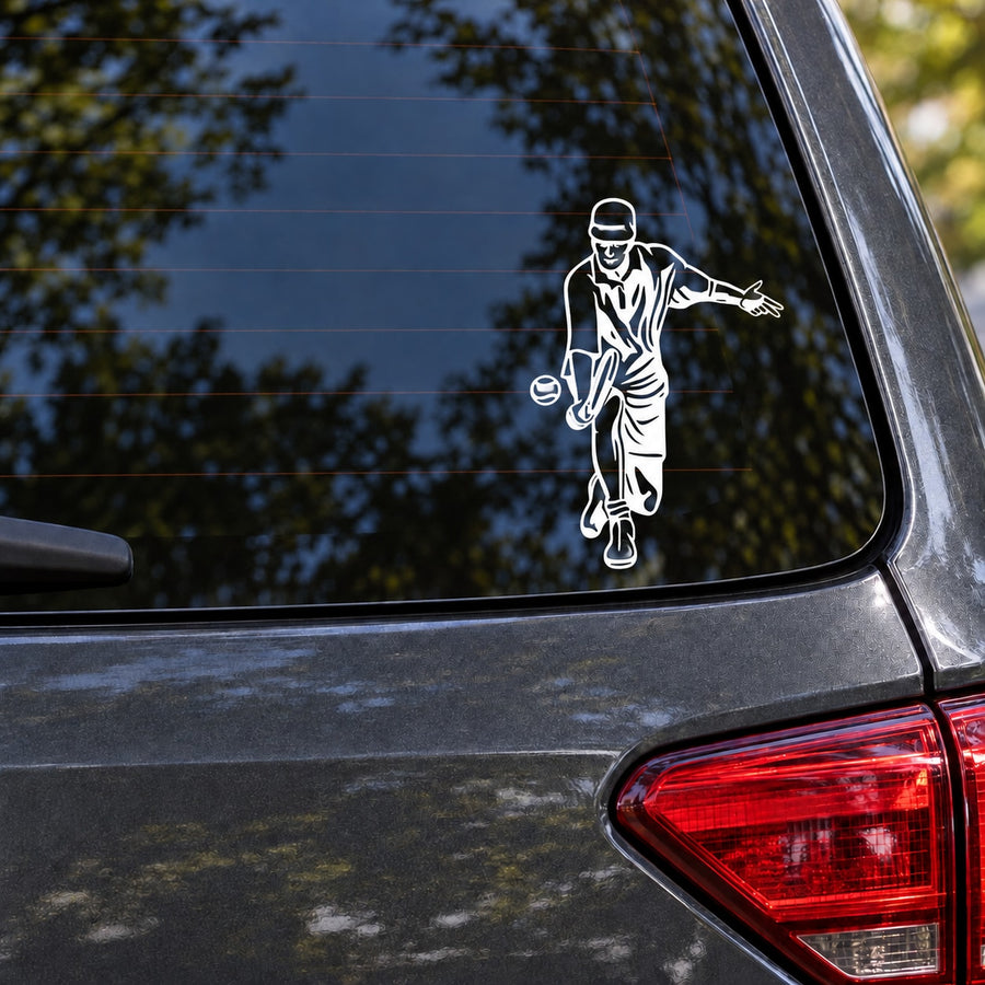 White tennis player vinyl decal with racket, outlined design