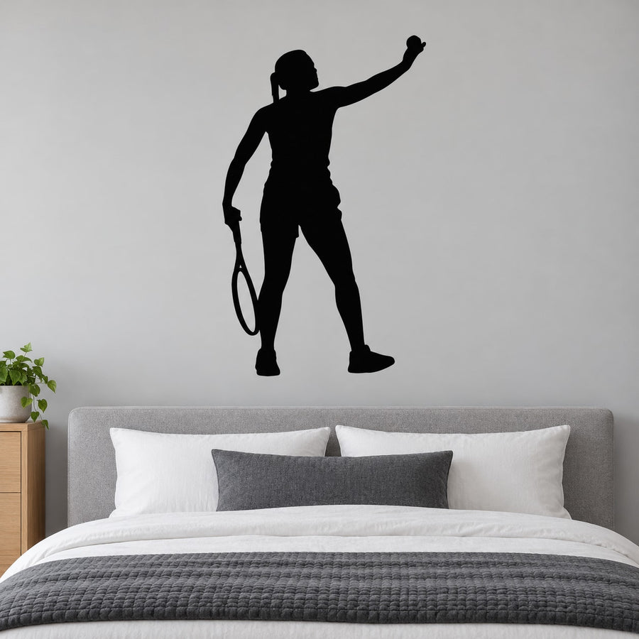 Tennis player silhouette wall decal, black vinyl figure for indoor decor