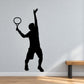 Black tennis player wall vinyl decal, holding tennis racket up in silhouette