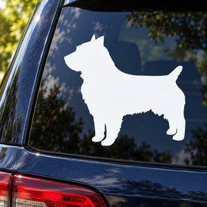White Australian terrier silhouette decal on car window