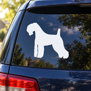White Kerry Blue Terrier silhouette vinyl car decal on a car rear window