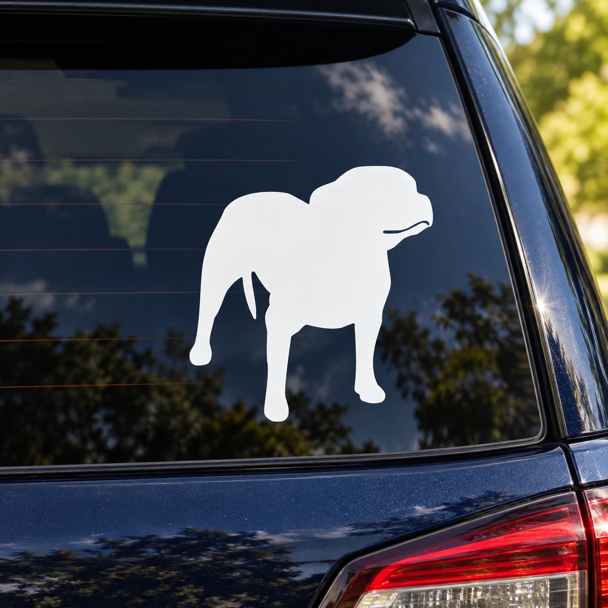 White Staffordshire terrier decal sticker on a car window
