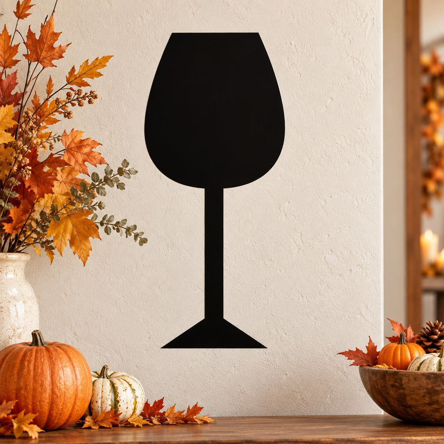 Thanksgiving wine glass decal with black goblet silhouette and stem