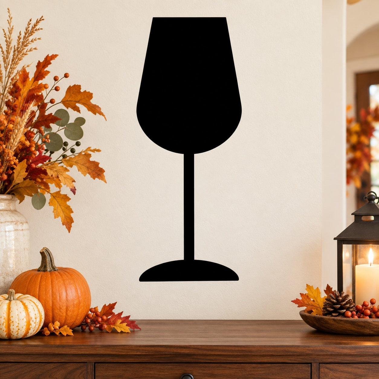 Thanksgiving wine glass wall decal with black goblet silhouette