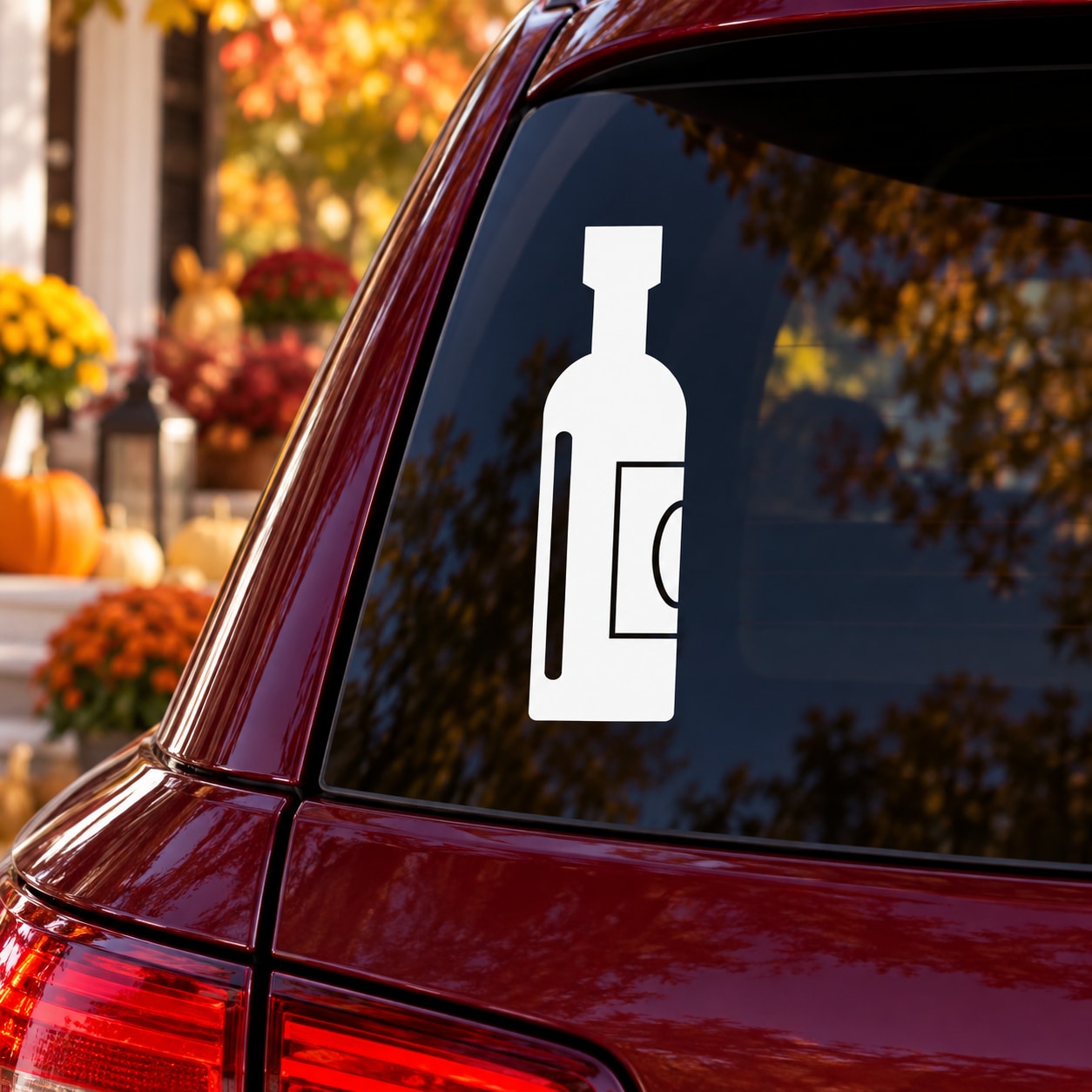 Thanksgiving wine bottle decal, white bottle icon on a dark surface
