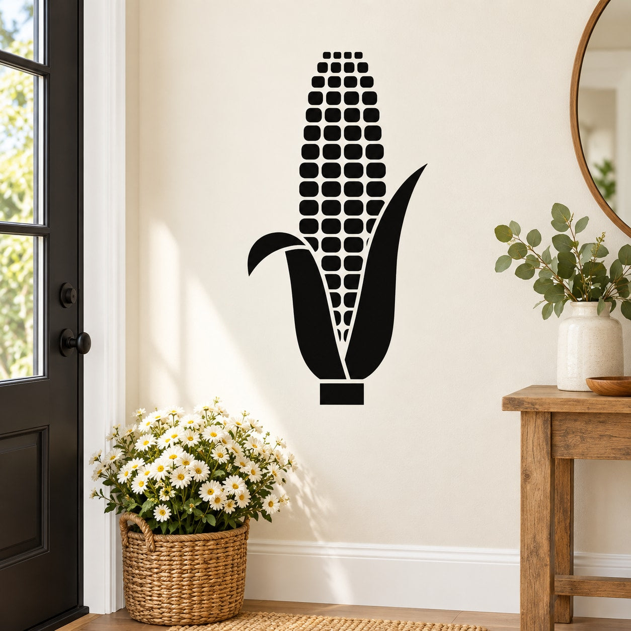Corn on the cob wall decal, black silhouette with kernel detail
