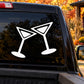 Martini clink decal with two outlined martini glasses on car window