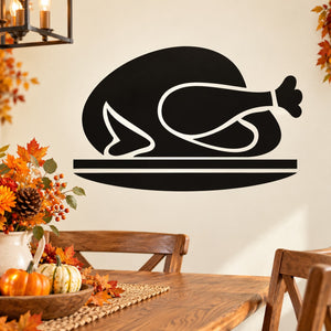 Black cooked turkey decal with white outline on a serving platter