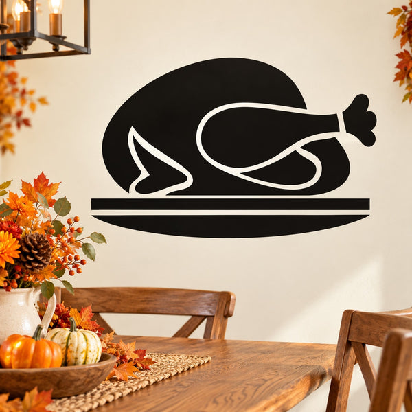 Black cooked turkey decal with white outline on a serving platter