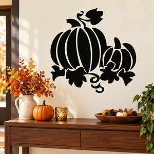 Black pumpkin pair wall decal with two stacked pumpkins and curled vines