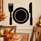 Thanksgiving tableware wall decal set: black fork, plate, and knife silhouettes