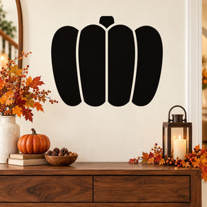 Black pumpkin-shaped wall decal with white stem and three rounded segments