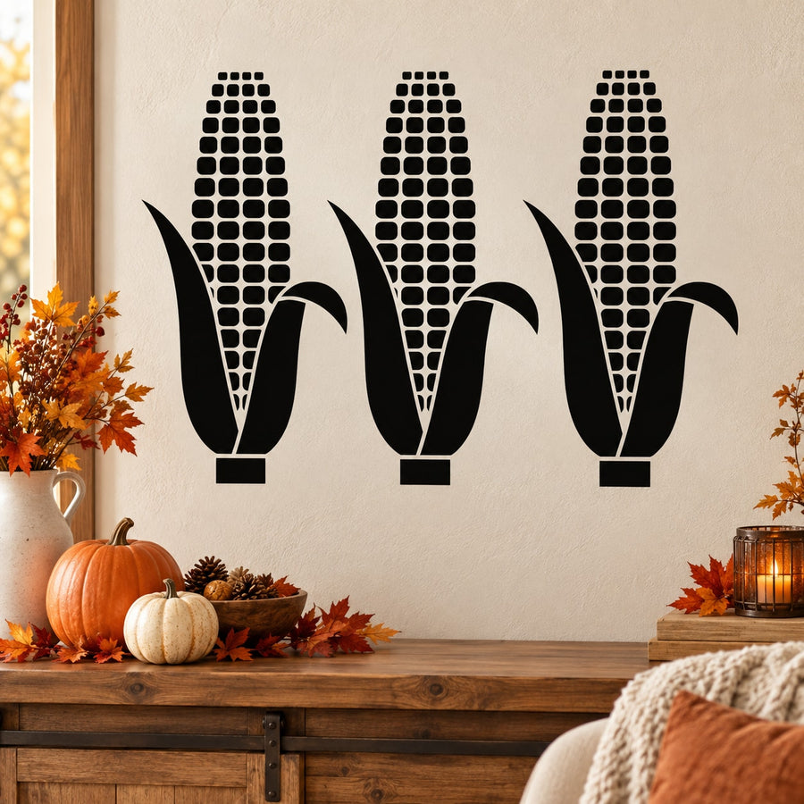 Thanksgiving corn on the cob wall decal set of three, black kernel cob silhouettes