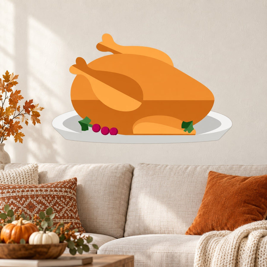 Roasted turkey dinner sticker with plate and cranberry accents