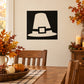 Square pilgrim hat decal with white hat and buckle on dark background