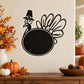 Thanksgiving turkey wall decal wearing a pilgrim hat with a bold black cutout body