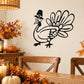 Goofy turkey wall decal: black cartoon turkey with hat, holding fan tail