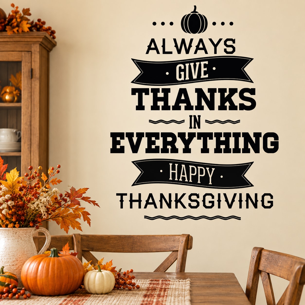 Thanksgiving typography wall decal: ALWAYS GIVE THANKS IN EVERYTHING, HAPPY THANKSGIVING