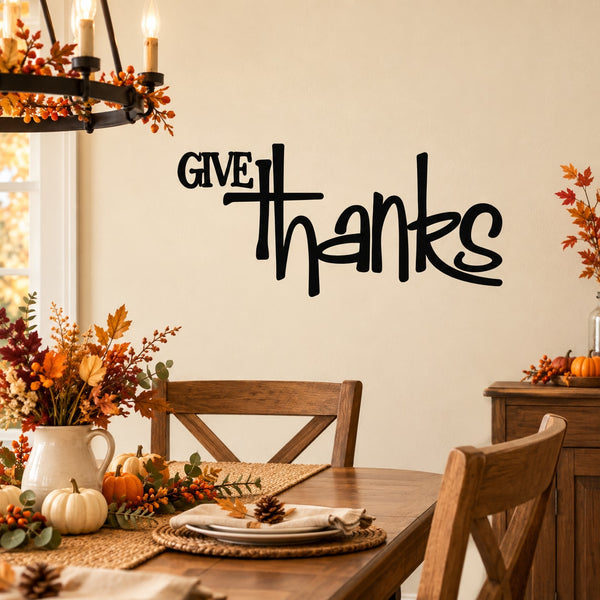 Give Thanks wall decal in black script lettering