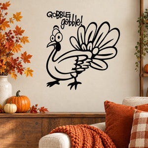 Thanksgiving turkey wall decal with “Gobble Gobble!” text and cartoon turkey