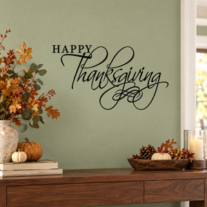 Happy Thanksgiving script wall decal in black cursive lettering