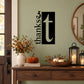 Thanksgiving quote wall decal, black cross T with 'Thanks' script and fall leaves