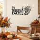 Thanksgiving wall decal with text “It’s TURKEY DAY! Run!” and turkey outline