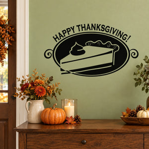 Thanksgiving oval wall decal with “Happy Thanksgiving!” and a pie slice icon