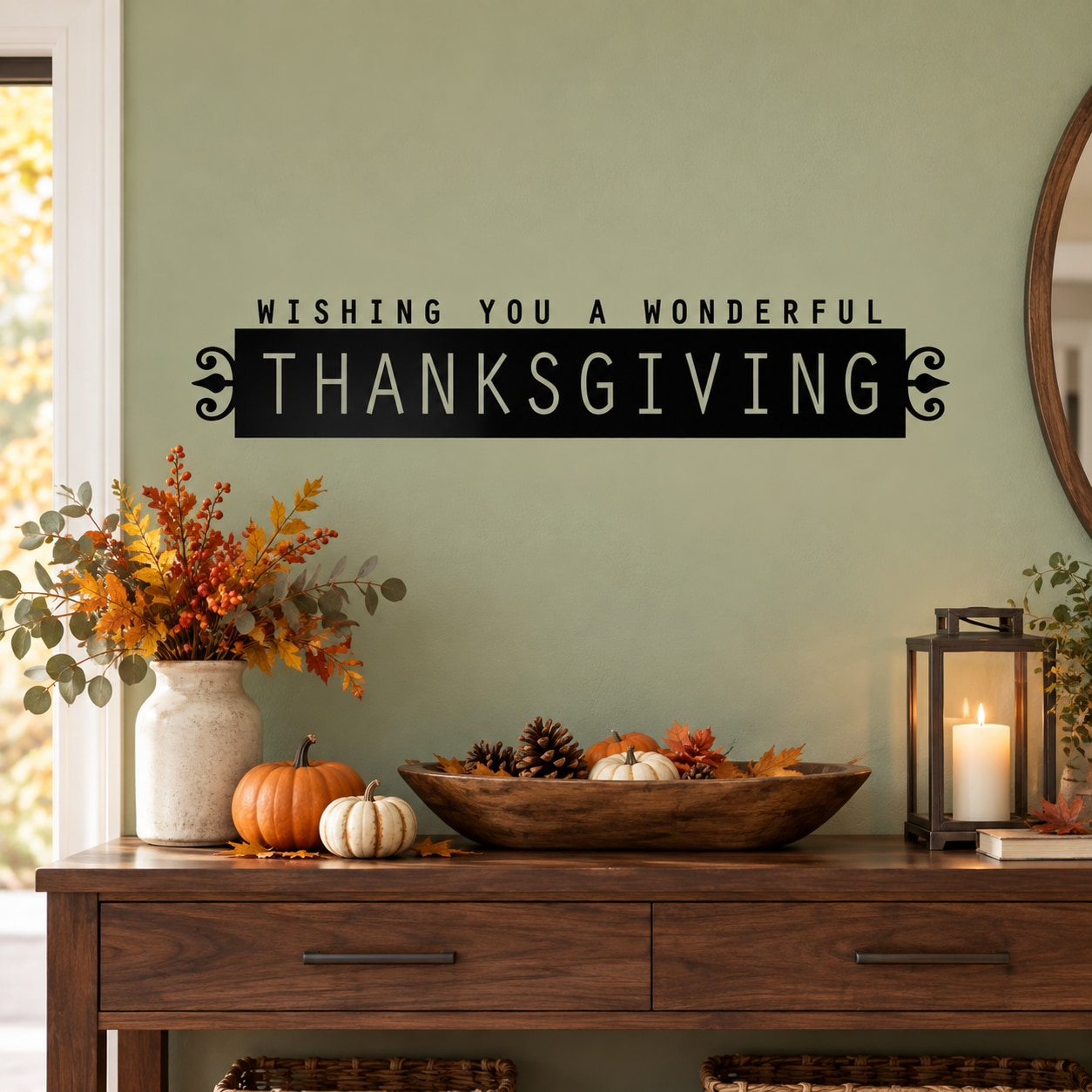 Thanksgiving wall decal with text: “Wishing You A Wonderful Thanksgiving”