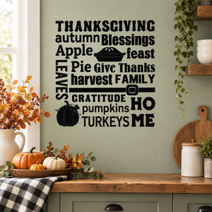 Thanksgiving apple home wall decal with black autumn word collage