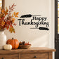 Happy Thanksgiving wall decal with wheat framing text and leaf accents