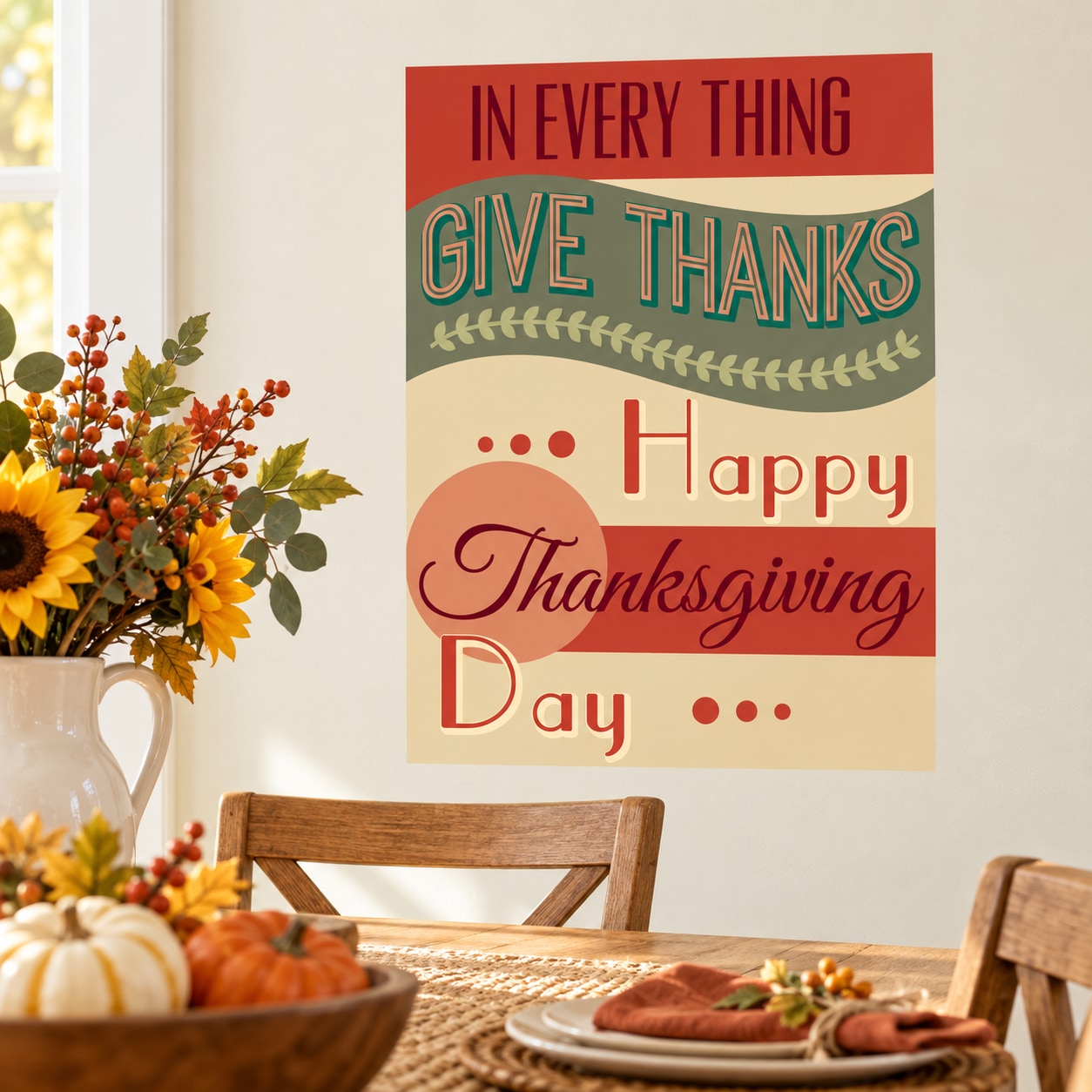 Thanksgiving typography sticker with “In Every Thing Give Thanks” and “Happy Thanksgiving Day”