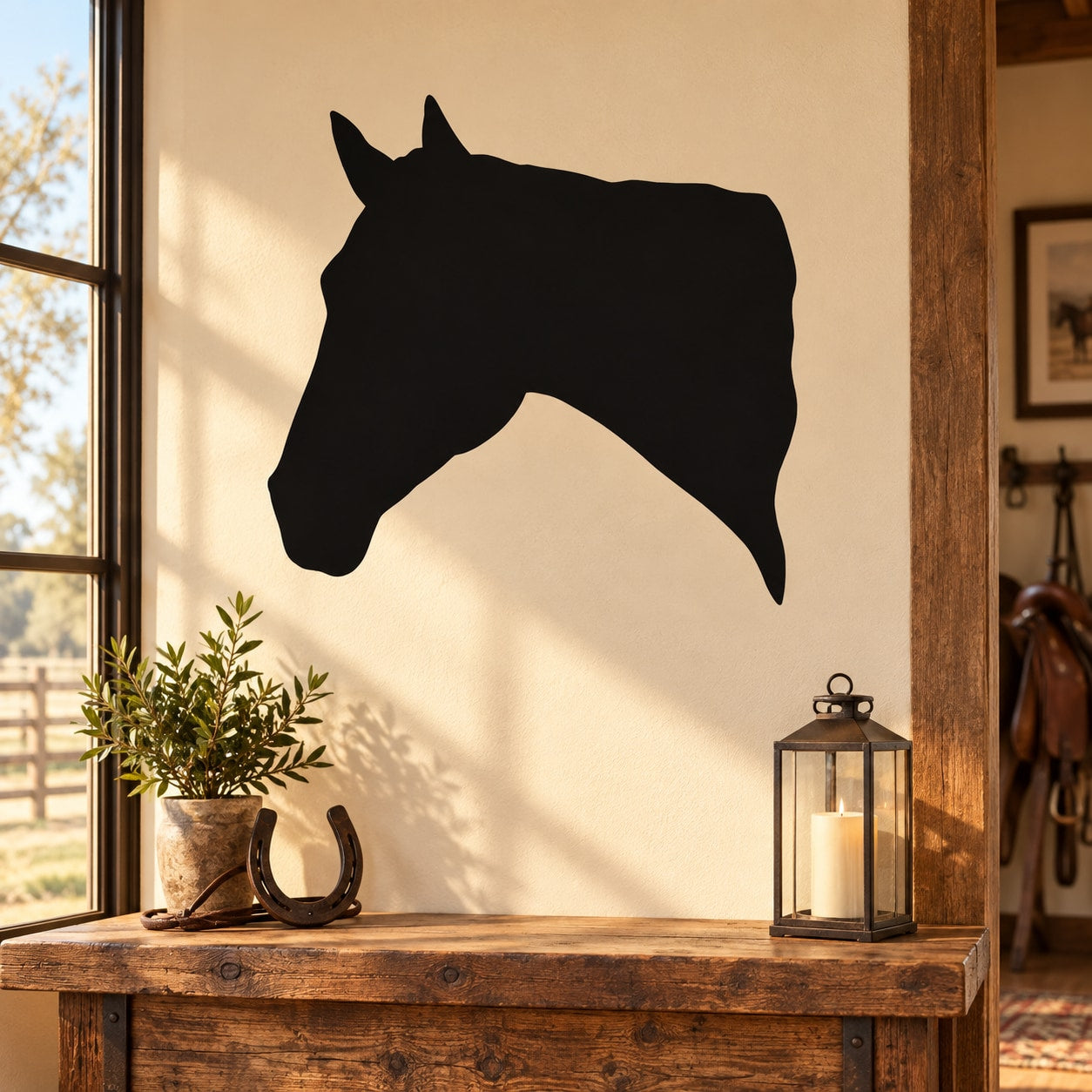 Black horse head silhouette wall decal