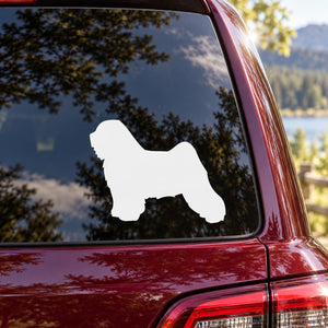 White Tibetan terrier silhouette decal on car rear window