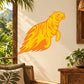 Leaping tiger sticker in bright orange and yellow on a light background