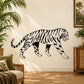 Roaming tiger wall decal in black and white, full-body outline
