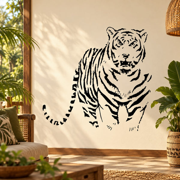 Tiger decal featuring a black illustrated standing tiger with a raised paw.