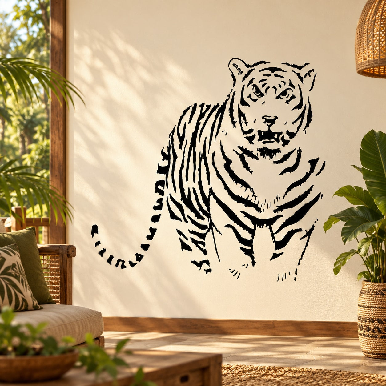 Tiger decal featuring a black illustrated standing tiger with a raised paw.