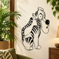 Tiger wall decal sticker with black outline and white striped body, cartoon style