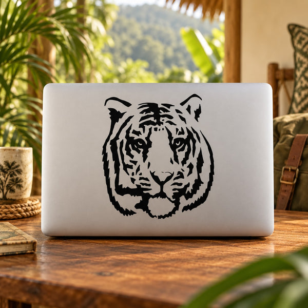 Tiger head decal, black stencil-style design