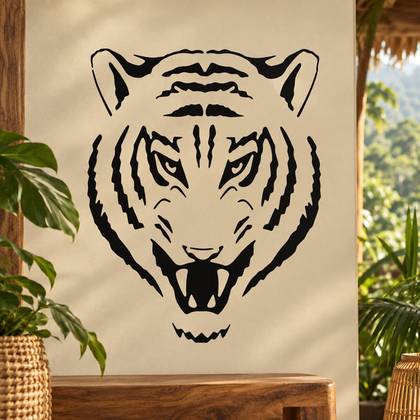 Tiger head decal with bold black graphic lines