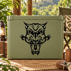 Demon tiger head decal with black tribal-style face design