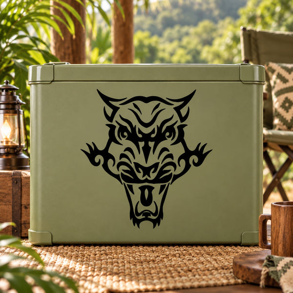 Demon tiger head decal with black tribal-style face design