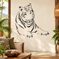 Lounging tiger line-art wall decal, black on light background