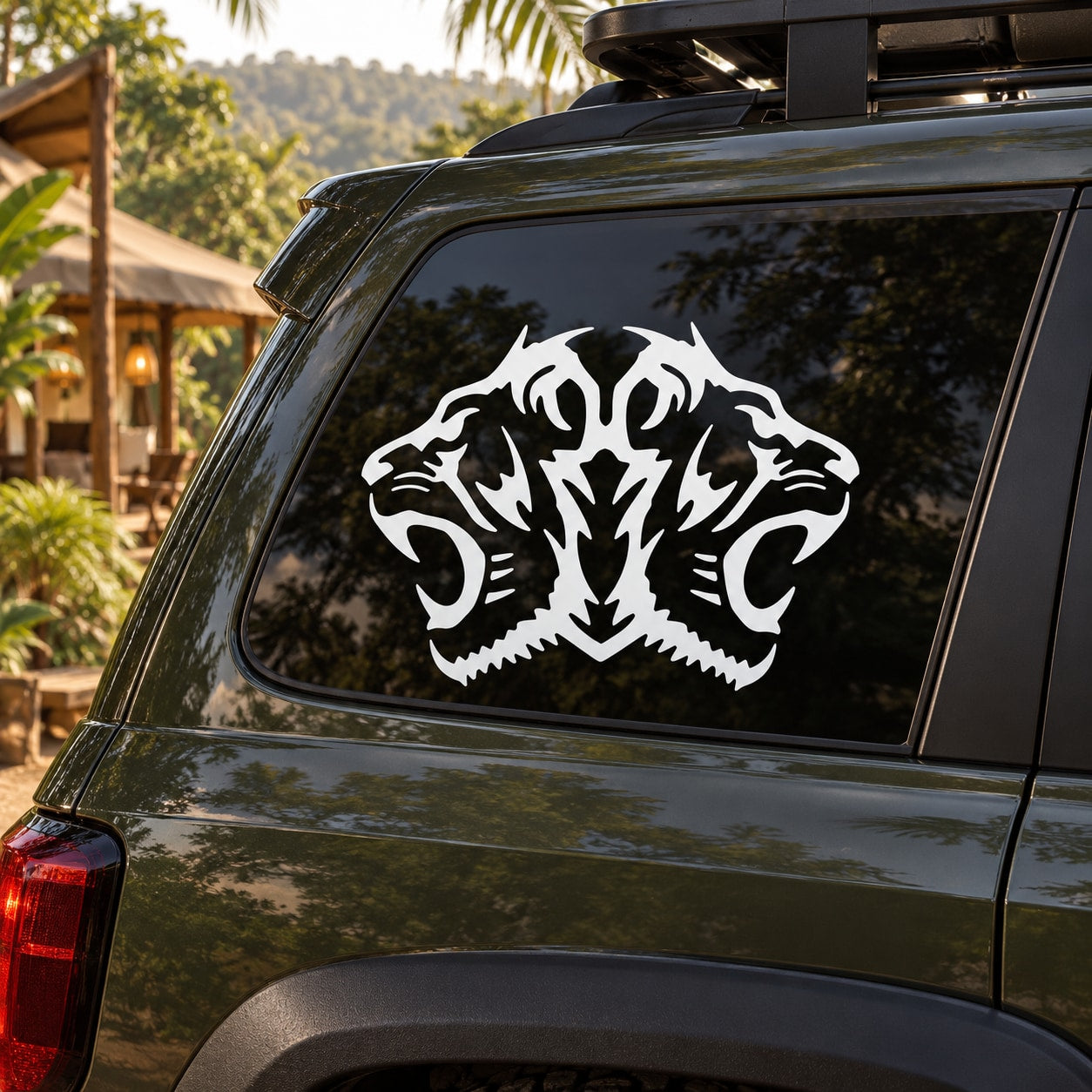 White double tiger head vinyl decal for car rear window