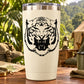 Tiger head hissing decal with black line-art on white tumbler