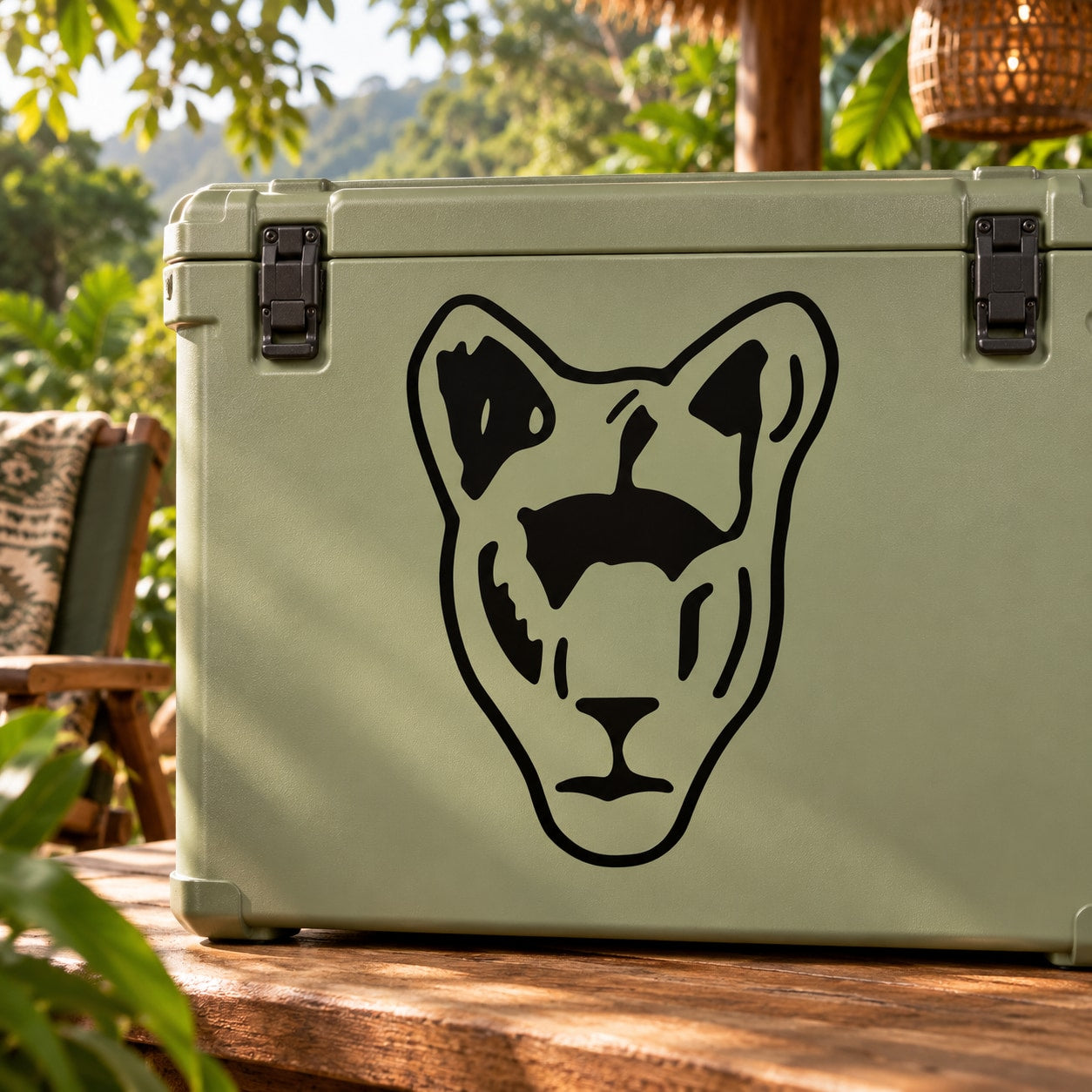 Black abstract tiger head decal with bold outline