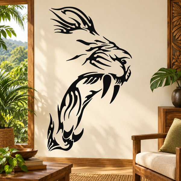 Roaring tiger head decal, black outline on light background