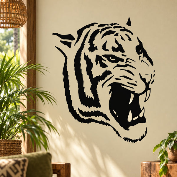 Tiger head decal with bold black and white tiger face design