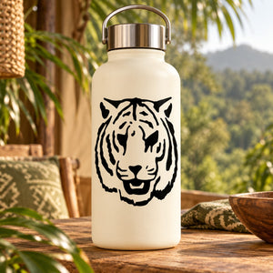 Tiger face decal on cream water bottle